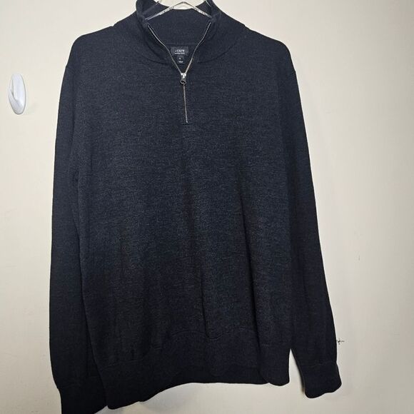 J Crew Mens 100% Merino Wool Dark Gray Sweater 1/2 Zip 99132